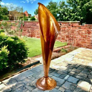 Vintage Solid Copper Vase Modernist Flare Flute 12" tall